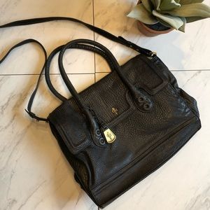 COLE HAAN-Black Pebbled Leather Minimalist Satchel Crossbody Shoulder Bag